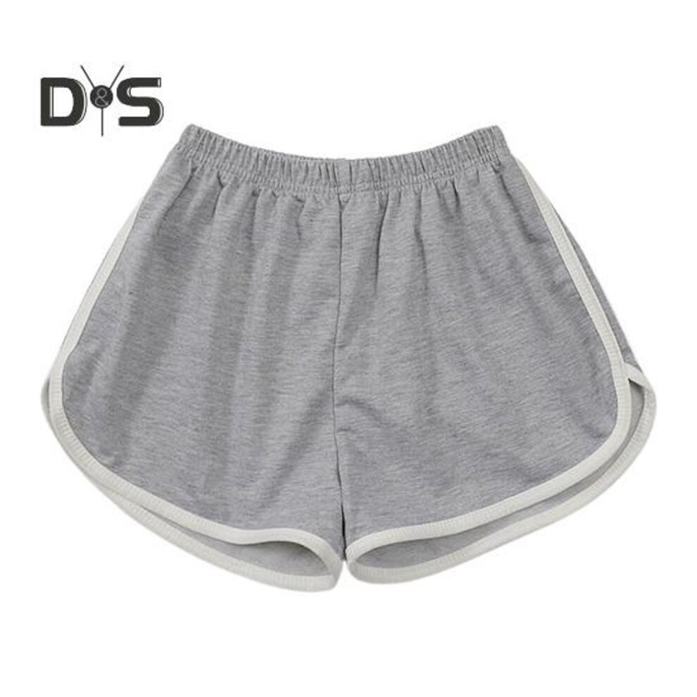 (grey, L) Women Casual Shorts Elastic Waist Mid-rise Sporty Shorts Patchwork Color Loose Fit Fitness Running Short Pants