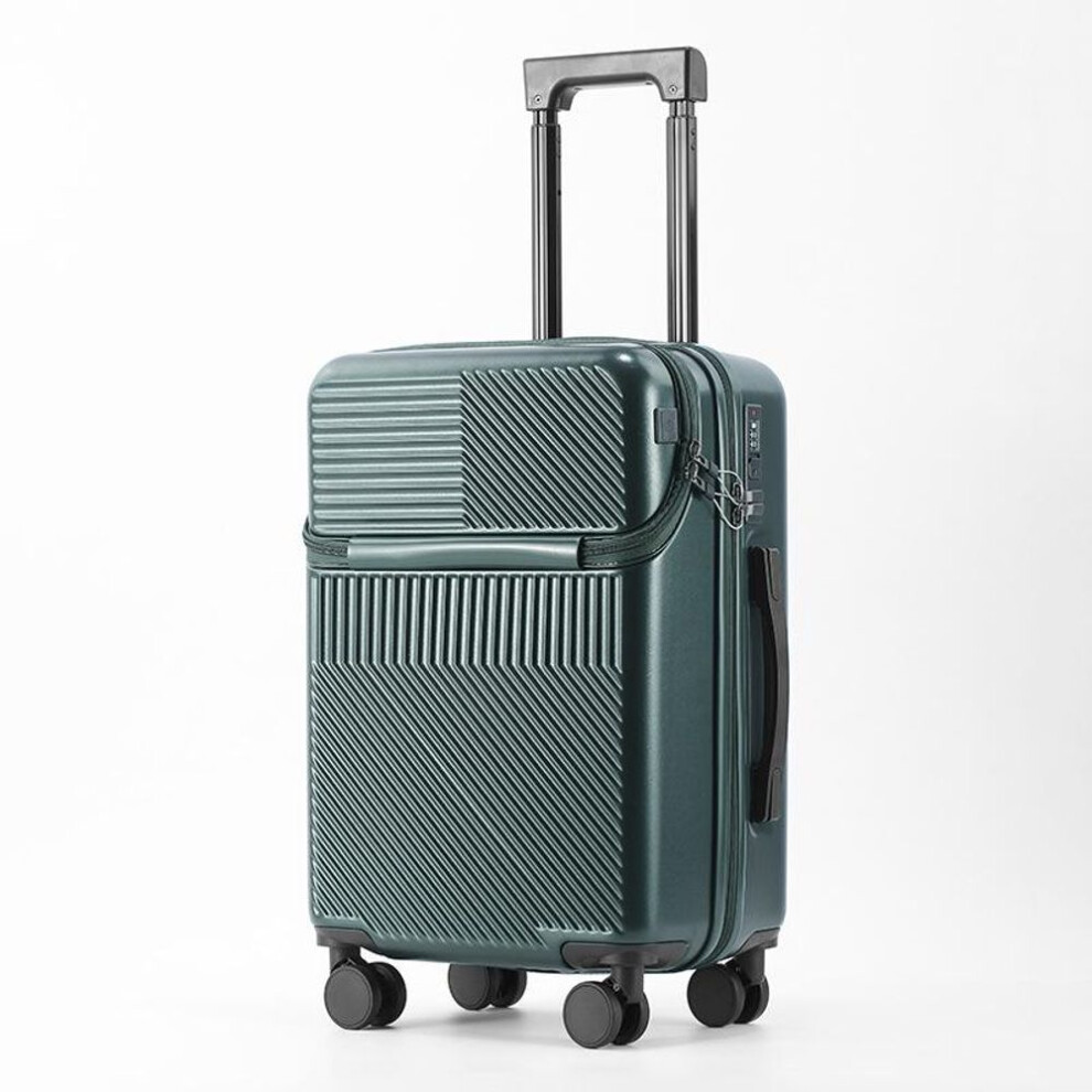 (dark green, 20 inch) 20-Inch Multifunctional Suitcase with Cup Holder - Large Capacity for Men & Women
