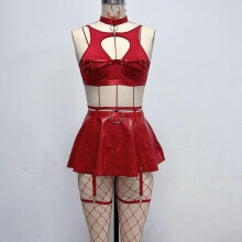 (M, red) Sex Set Hot Sale Lace Sexy Sexy Set Solid Color Leather