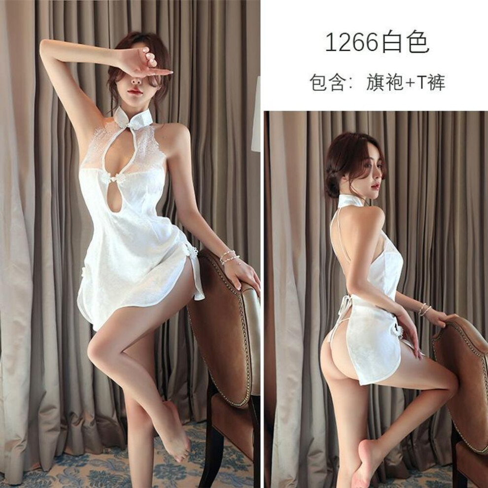 (white, One Size (80-70kg)) Sex Lingerie Sexy Maid Maid Dress Cheongsam Free Passion Suit Uniform Seduction Woman