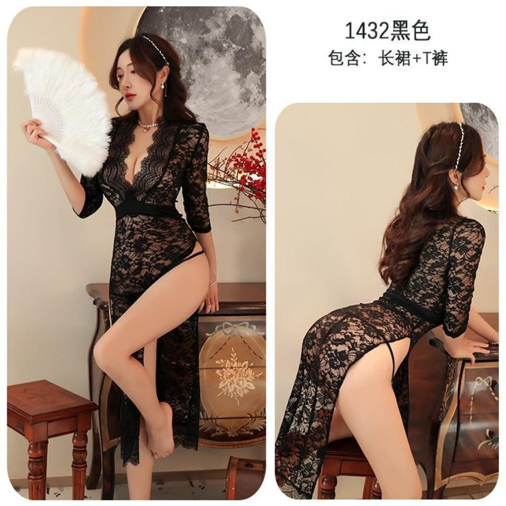 (black, One Size (80-65kg)) Sex lingerie sexy cheongsam pajamas passion hot perspective pure desire uniform temptation suit