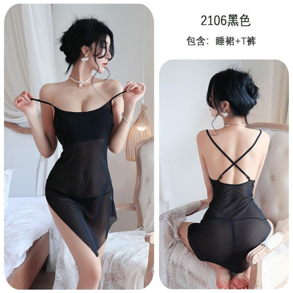 (black, One Size (80-62.5 kg)) Sex Underwear, Sexy Suspenders, Mesh See-through Hip Skirt, Women's Pajamas, No-take Uniform Pajamas