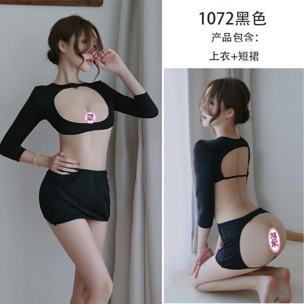 (black, One size (80-60kg)) Sex underwear female sexy temptation sex pajamas nightdress set