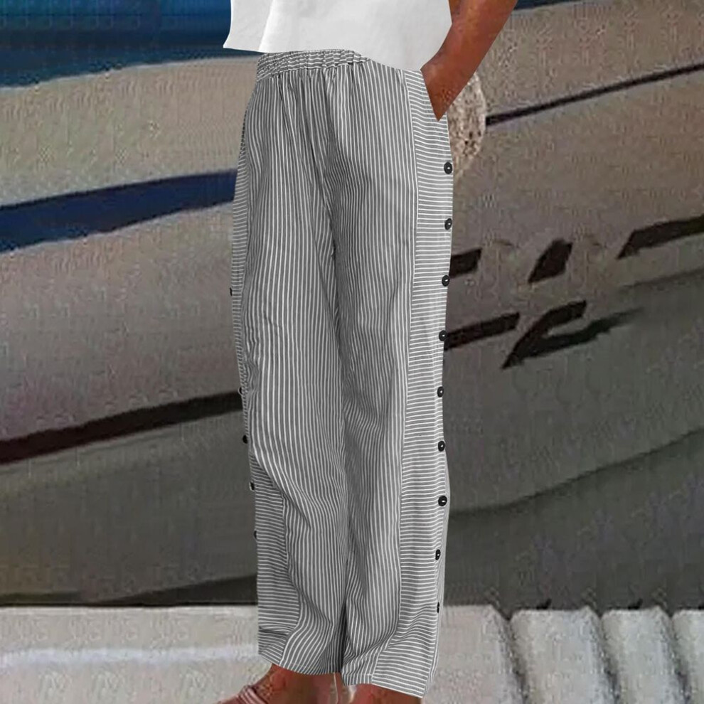 (black, S) Slanted Pocket Wide Leg Pants, Casual Striped Printed Loose Casual Pants, Suitable for Spring and Summer, Women's Wear