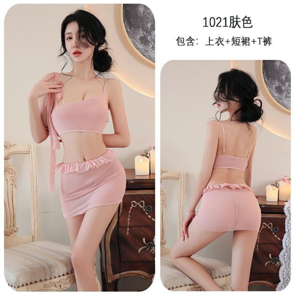 (as the picture, One Size (80-62.5 kg)) Sex Underwear Sex Underwear Mesh Suspender Skirt Perspective Pack Milk Seduction Lace Pajamas
