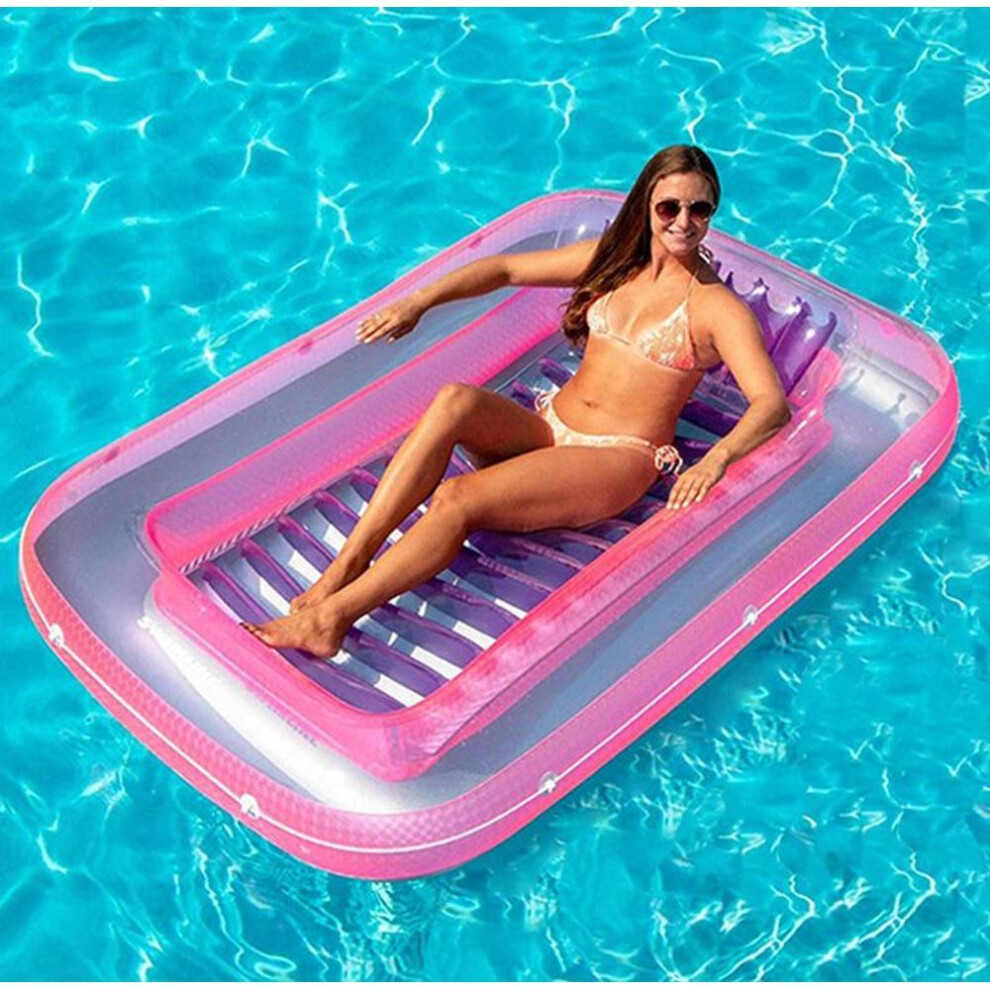 (pink) Inflatable Pool Lounge Chair - U-Shaped Backrest Floating Bed for Water Relaxation & Drifting