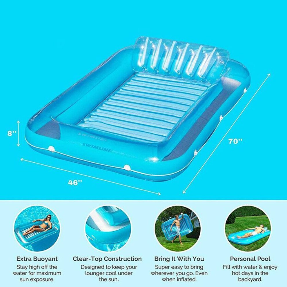 (Blue) Inflatable Pool Lounge Chair - U-Shaped Backrest Floating Bed For Water Relaxation & Drifting Blue