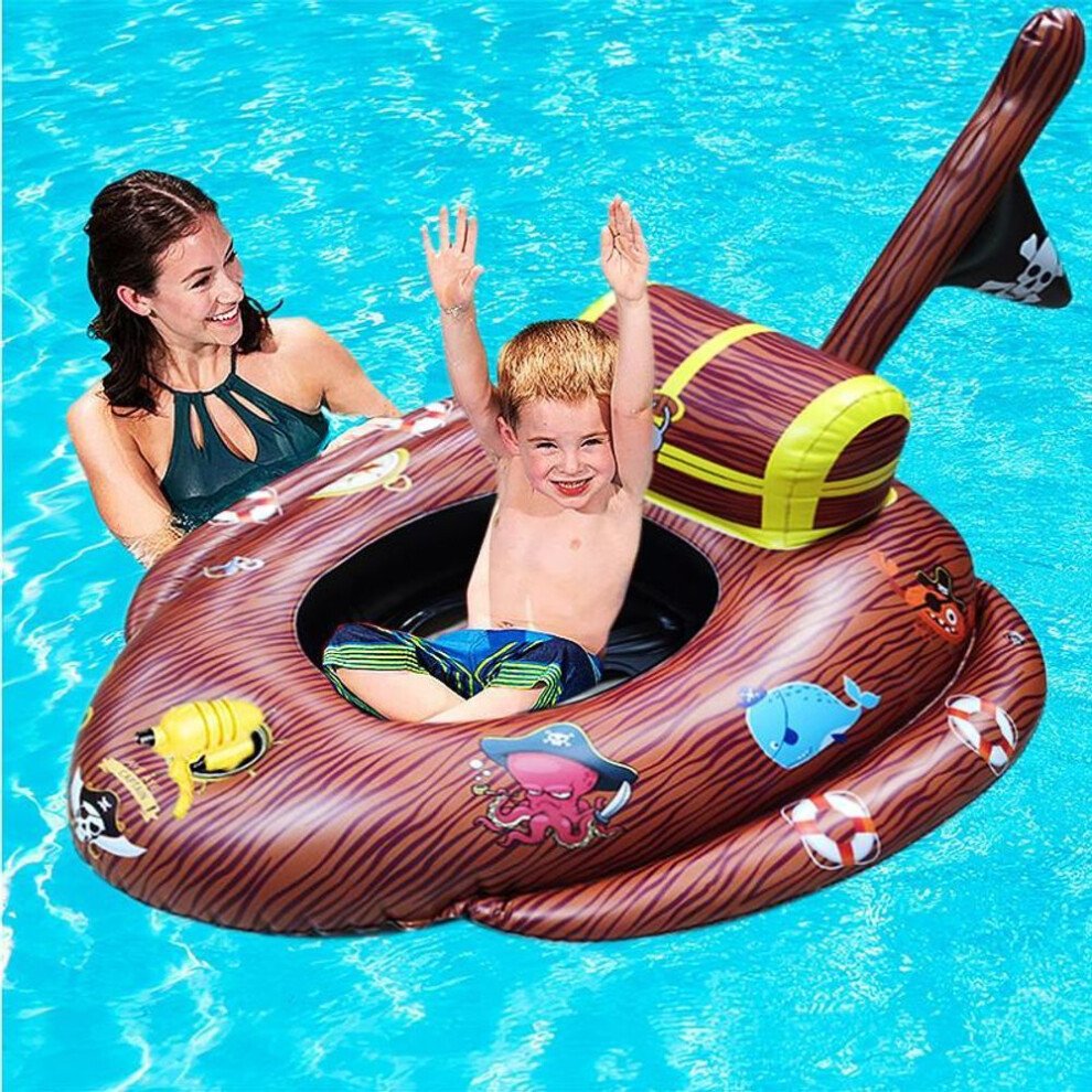 Inflatable Pirate Ship Water Play Toy  Kids Aquatic Tank Seat Ring With Sprayer, Pool Water Sprinkler Car Swimming Ring