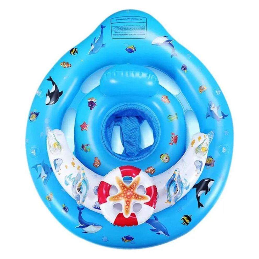 Inflatable Baby Swim Seat With Sunshade Water Play Pool Ring & Spray Gun For Toddlers Mesh Seat & Ocean Theme
