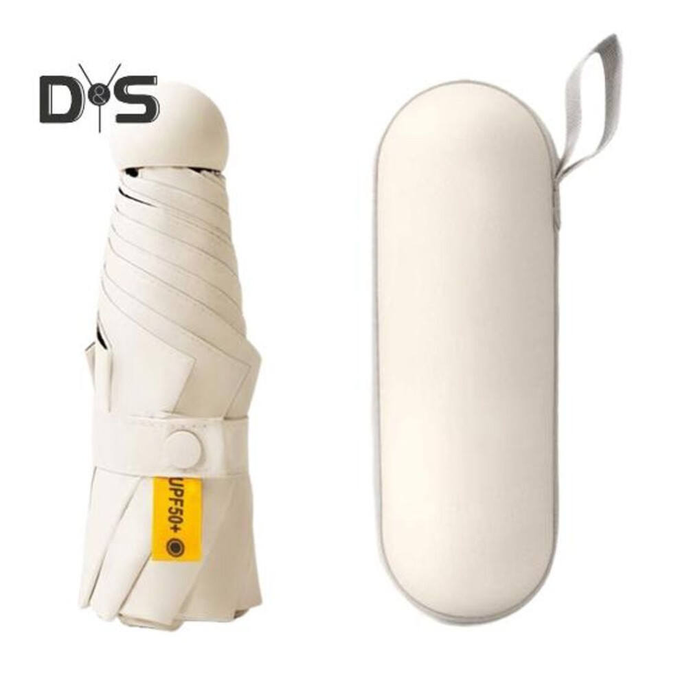 (light beige) Travel Umbrella Upf 50+ Umbrella With 8 Reinforced Ribs For Uv Sun And Rain Folding Pocket Mini Umbrella With Case For Purse Backpack
