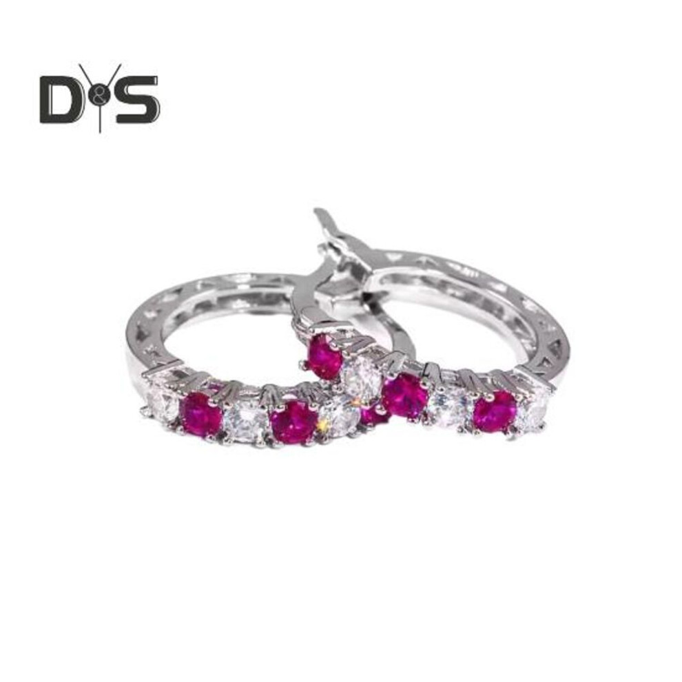 (rose red) Silver Hoop Earrings for Women Cubic Zirconia Hoop Earrings for Mother's Day Anniversary Birthday Gifts