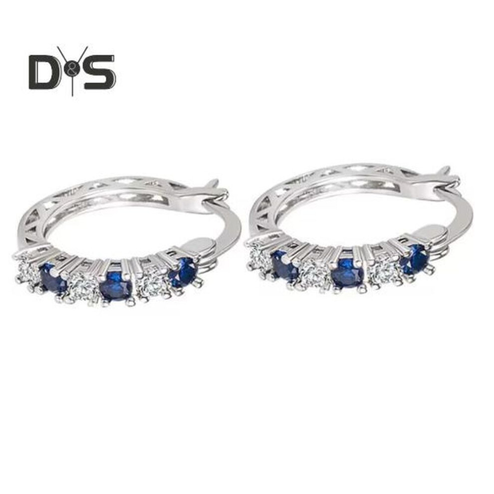 (blue) Silver Hoop Earrings for Women Cubic Zirconia Hoop Earrings for Mother's Day Anniversary Birthday Gifts