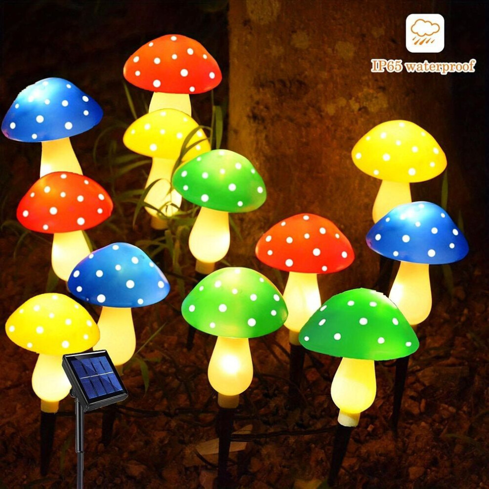 (12PCS) Solar Mushroom Fairy Lights, Outdoor Garden Pathway Decoration, 4/8/12 LED Plastic Mushroom Shape, Fairy Lamp for Garden