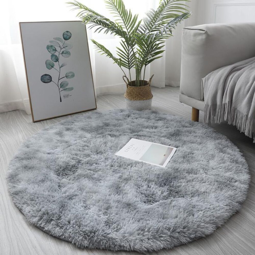(light gray, 40*40cm) Luxury Round Soft Faux Sheepskin Fur Area Rugs Washable Wool Bedside Carpet