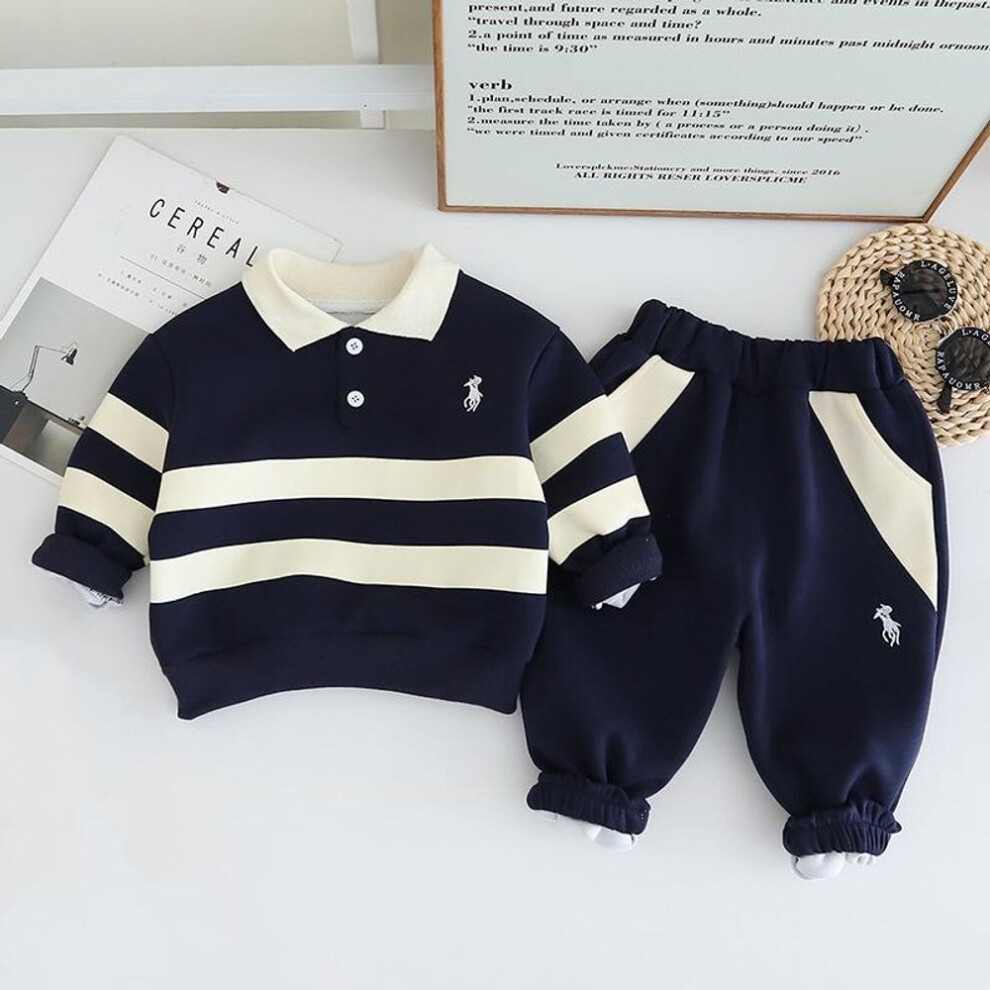 (navy blue, 80) 2Pcs/Set Children's Baby Set Clothing Fashion Child Sweater + pants Boys Girls Casual Striped Sweaters Spring Autumn Outerwear Suit