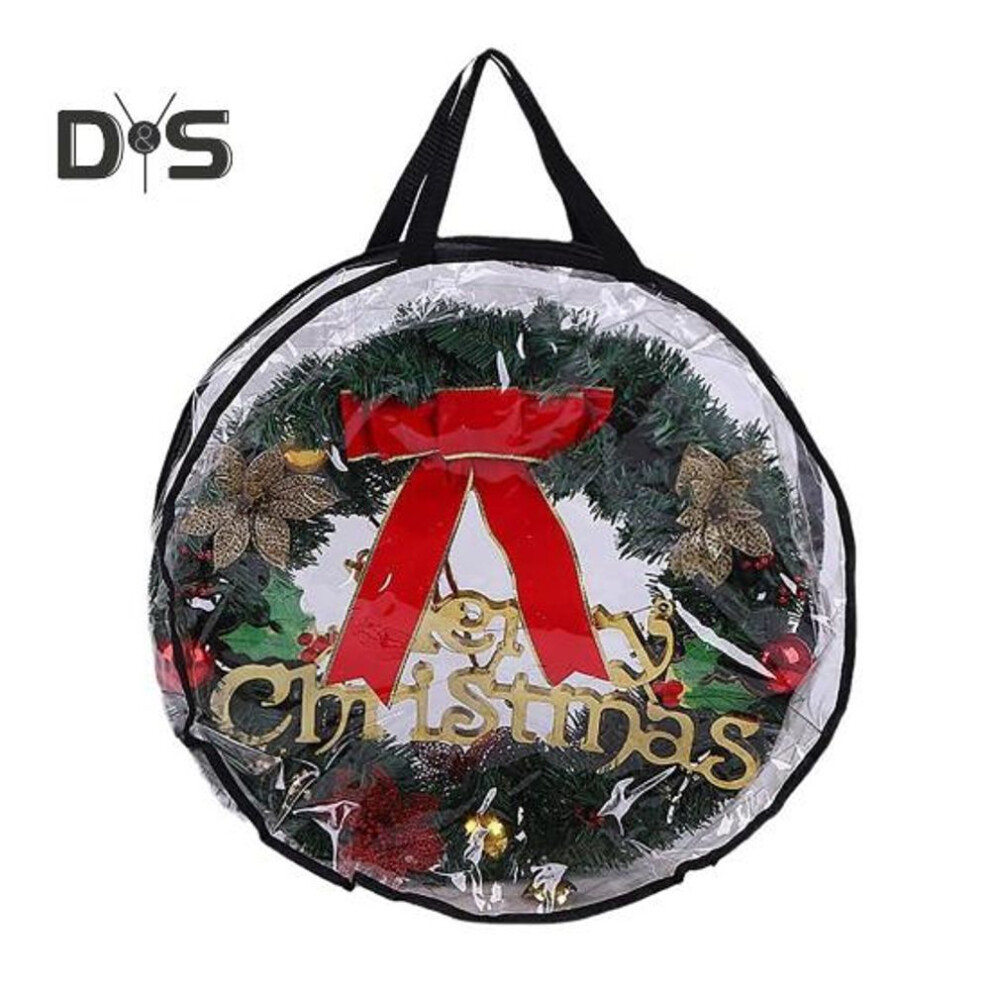 (black, L) Christmas Wreath Storage Bag with Handle Zipper Closure Large Capacity Transparent Garlands Mini Trees Dustproof Organizer
