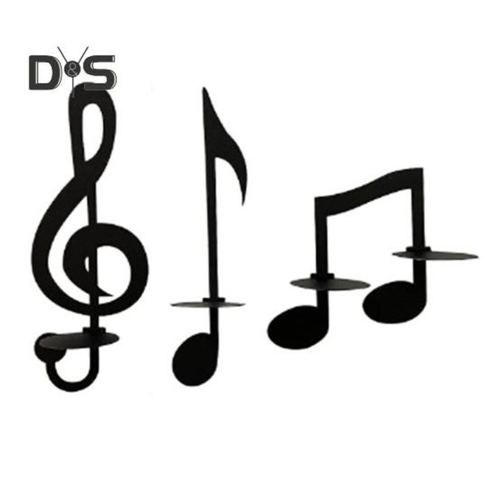 3 Pcs Wall Decor Candle Holder Metal Black Music Note Wall Sconce Living Room Bedroom Music Note Tea Light Holder Gift For Music Lovers