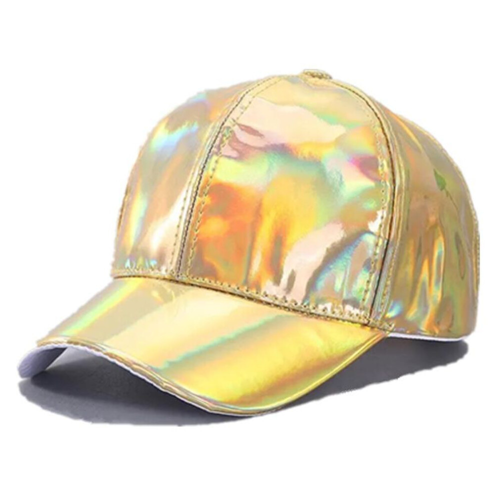 (yellow, 56cm-60cm) New Unisex Pu Leather Laser Style Baseball Cap Street Hip Hop Hat Men Women Dazzling Colors Y2k Cap
