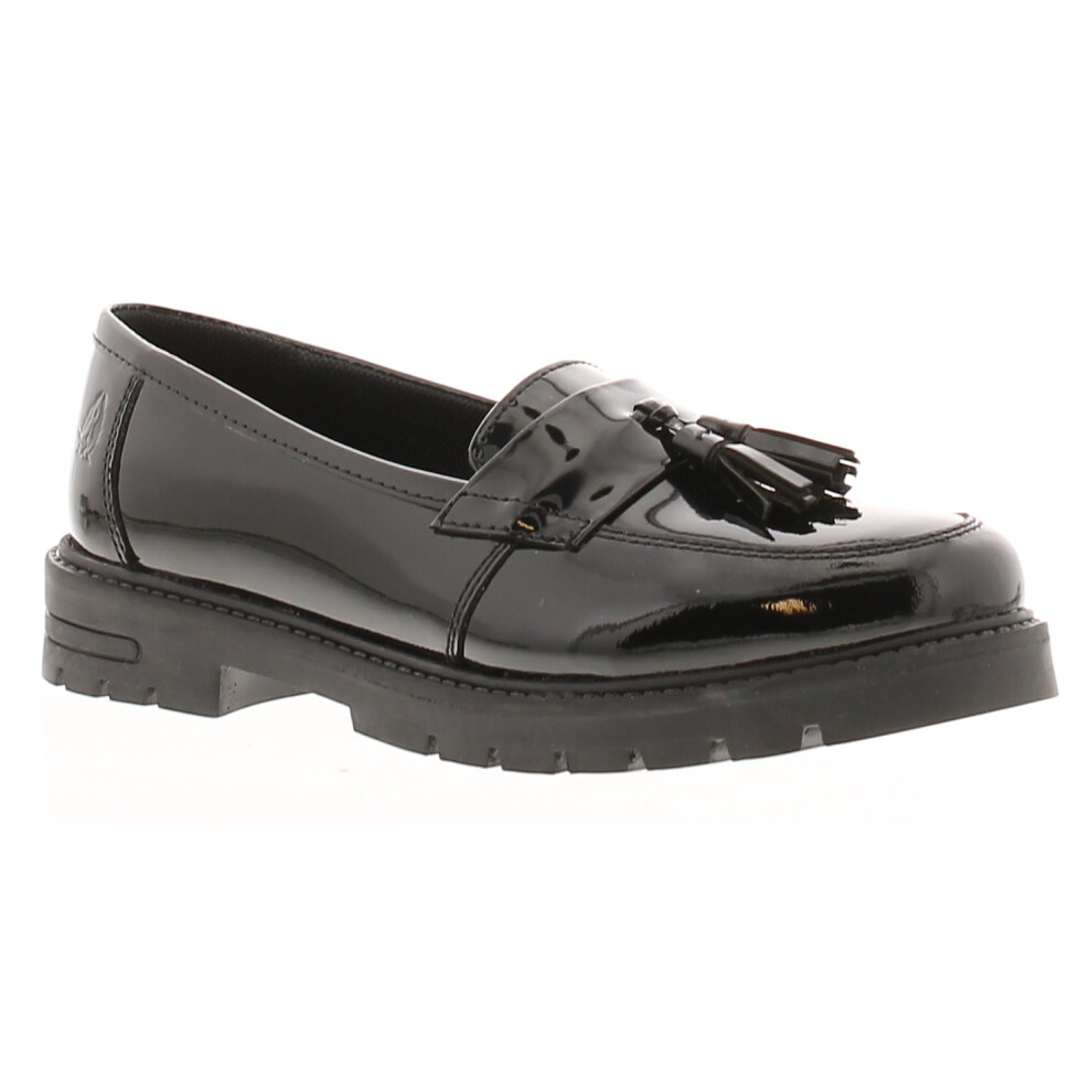 (Multicoloured, 13 (Children's)) Hush Puppies Girls Shoes School Cambridge Leather Slip On black patent UK Size