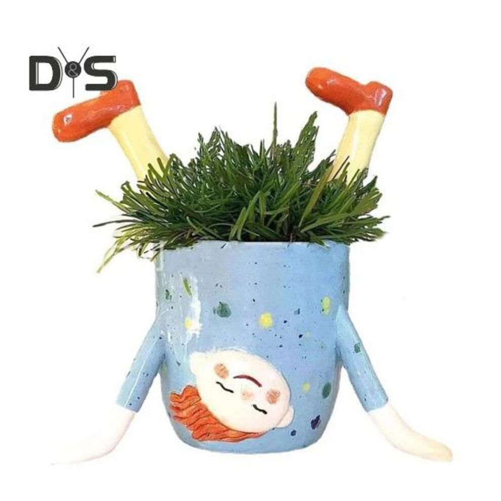 (blue) Handstand Girl Planter Pot Resin Upside-down Girl Flowerpot Indoor Outdoor Cactus Succulent Plants Container Home Balcony Garden Decoration