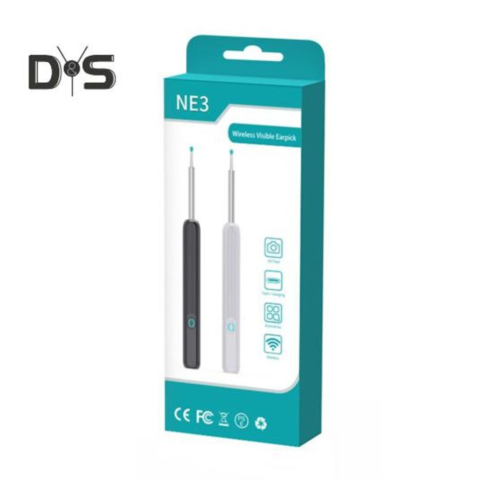 (black) Wireless WiFi Ear Wax Removal Camera Ear Cleaner Kit Rechargeable Otoscope Earwax Removal Tool for Adult Kid Food Grade Silicone Tip Ear Pick