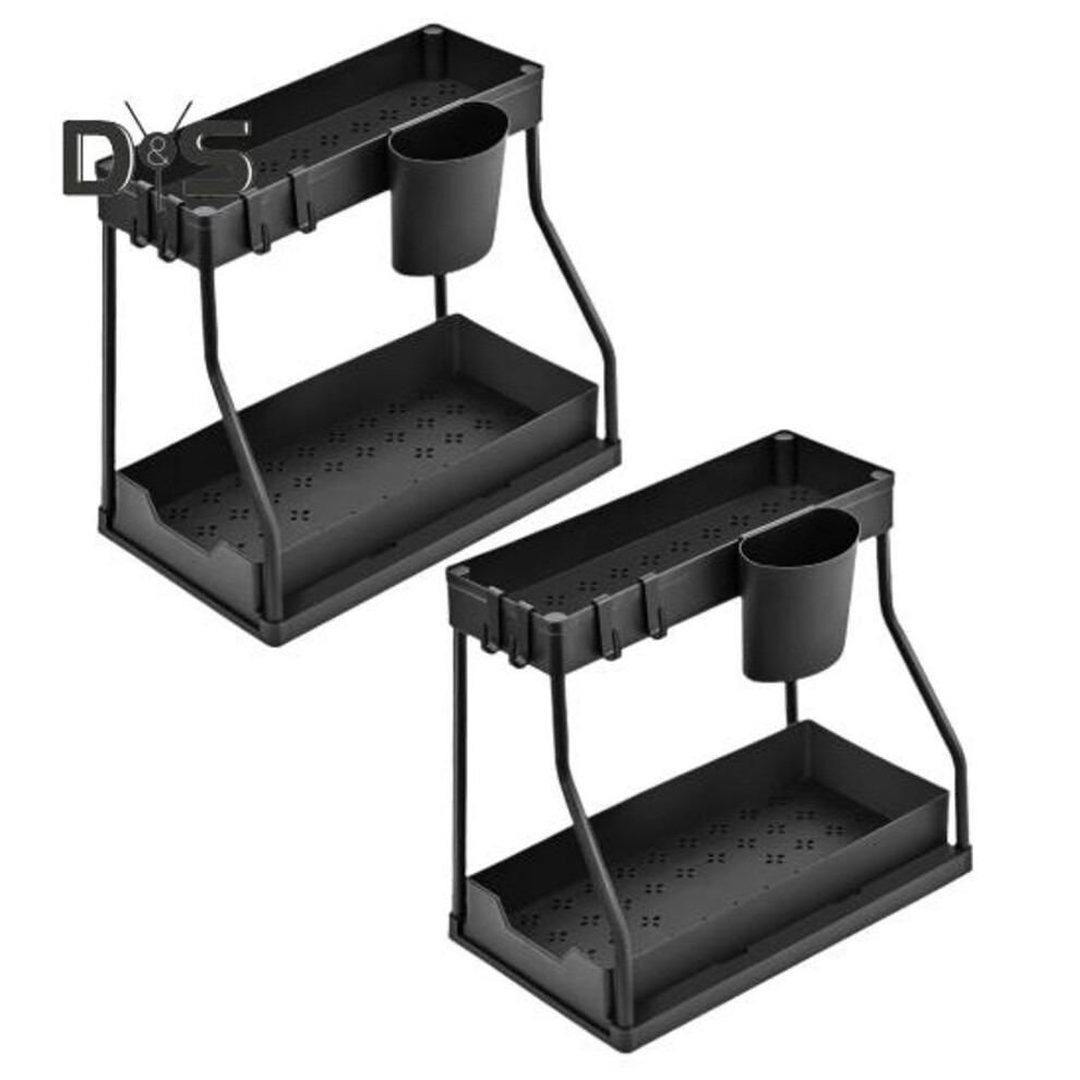 (black, 2pcs) 1/2pcs Storage Rack Pull-out Under-cabinet Organizer Large Capacity L-shaped Design Easy Installation Bathroom Kitchen Sink Organizer