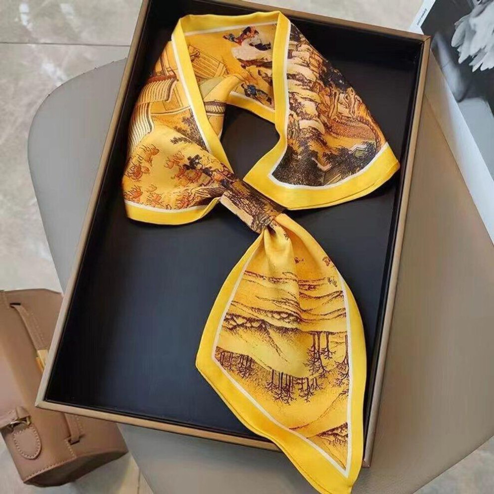 (gold, 15x75cm) Floral Print Neckerchief Hair Bands Scarf for Women Fashion Headbands Small Neck Scarves 15x75cm