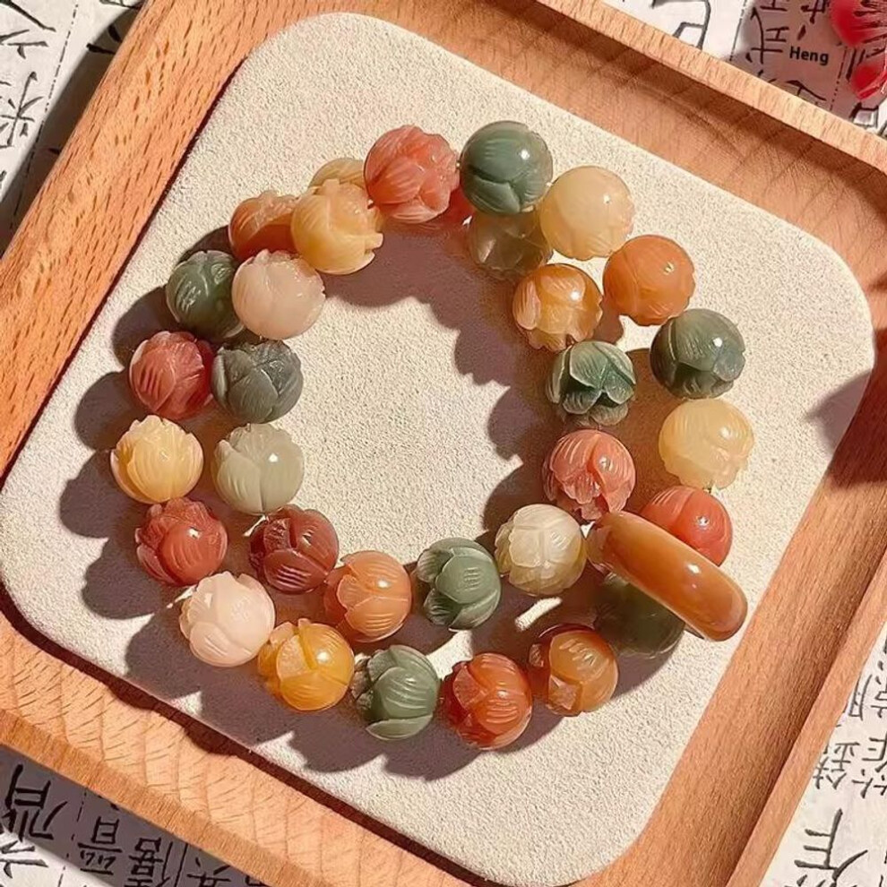 (running ring handheld) Step By Step Lotus White Jade Bodhi Root Duobao Bracelet Women's Wenwan Buddha Bead Accessories