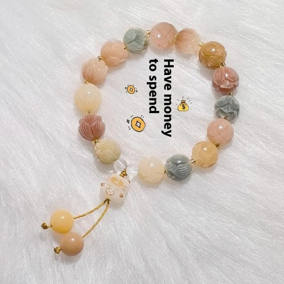 (Stepping Lotus) Step by Step Lotus White Jade Bodhi Root Duobao Bracelet Women's Wenwan Buddha Bead Accessories