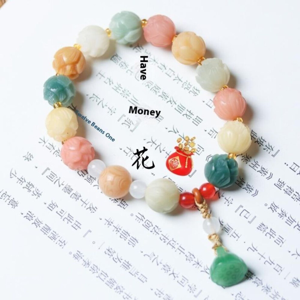 (lotus pod pendant) Step by Step Lotus White Jade Bodhi Root Duobao Bracelet Women's Wenwan Buddha Bead Accessories