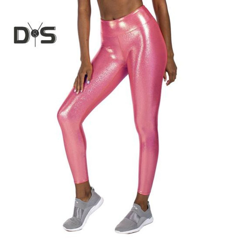 (pink, S) Autumn Women Yoga Pants High Waist Bronzing Solid Color Pencil Pants Stretchy Skinny Trousers Leggings Long Tights