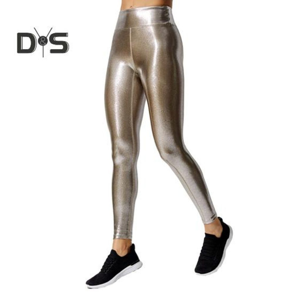 (rose gold, XL) Autumn Women Yoga Pants High Waist Bronzing Solid Color Pencil Pants Stretchy Skinny Trousers Leggings Long Tights