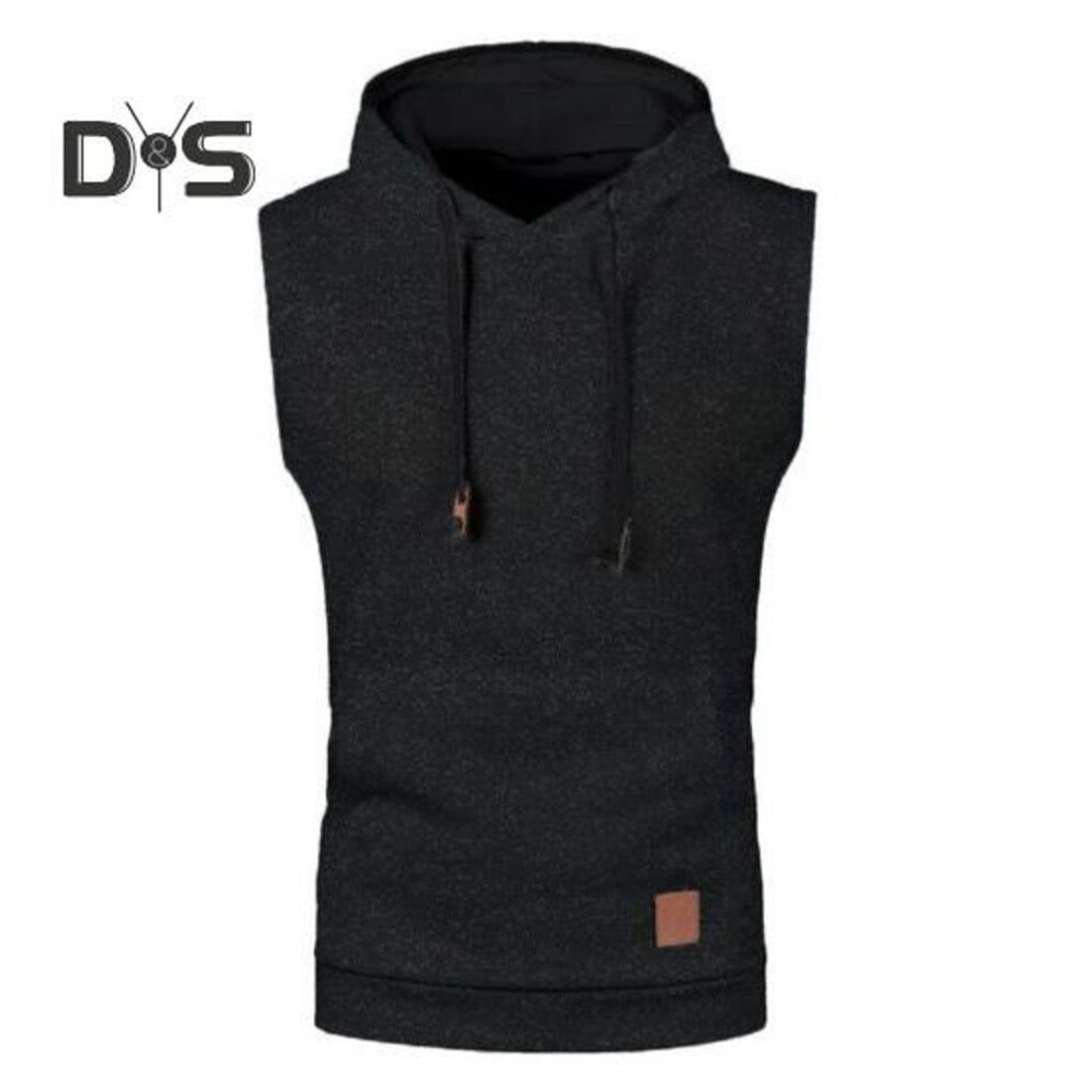 (black, L) Men Sports Vest Hooded Sleeveless Drawstring Big Pocket Slim Fit Elastic Soft Knitted Casual Workout Breathable Mid Length Men Tank Top Hoodie