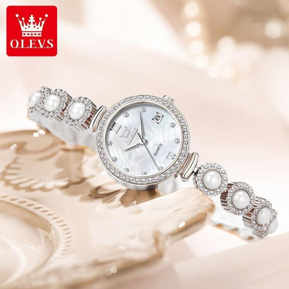 (silver,white) OLEVS Original Small Watches for woman Ladies Quartz Elegant Diamond Gold Wristwatch Luxury Brands Waterproof Women Gifts