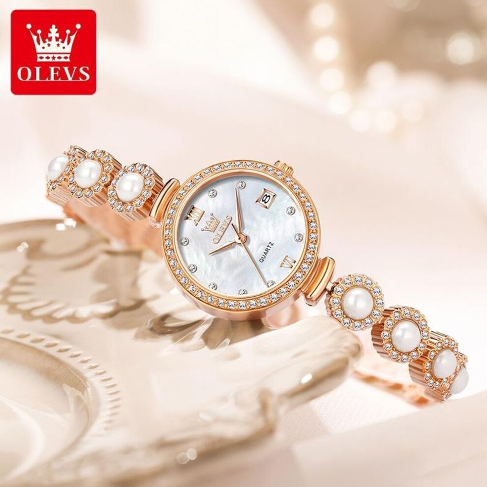 (rose gold) OLEVS Original Small Watches for woman Ladies Quartz Elegant Diamond Gold Wristwatch Luxury Brands Waterproof Women Gifts
