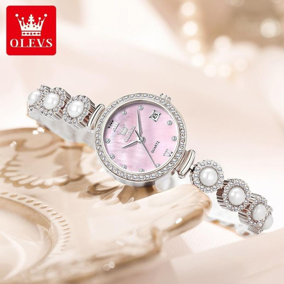 (silver pink) OLEVS Original Small Watches for woman Ladies Quartz Elegant Diamond Gold Wristwatch Luxury Brands Waterproof Women Gifts