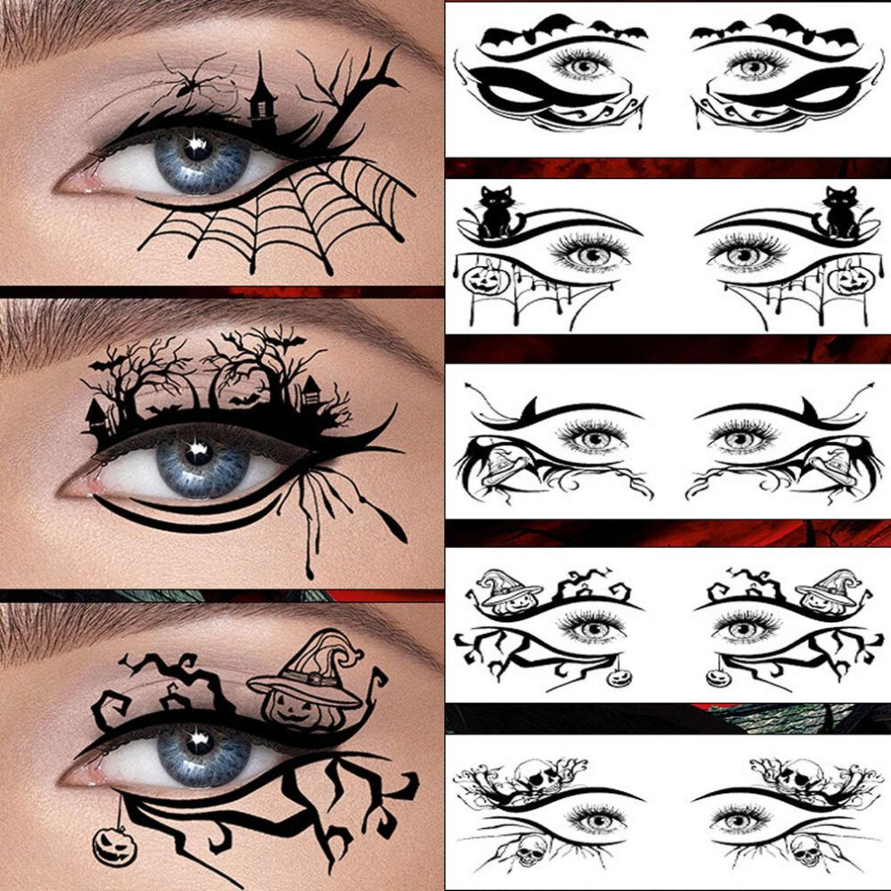 Halloween Witch Eye Makeup Temporary Tattoos For Men And Women, 10 Pack Realistic Fake Eye Corner Tattoo Stickers