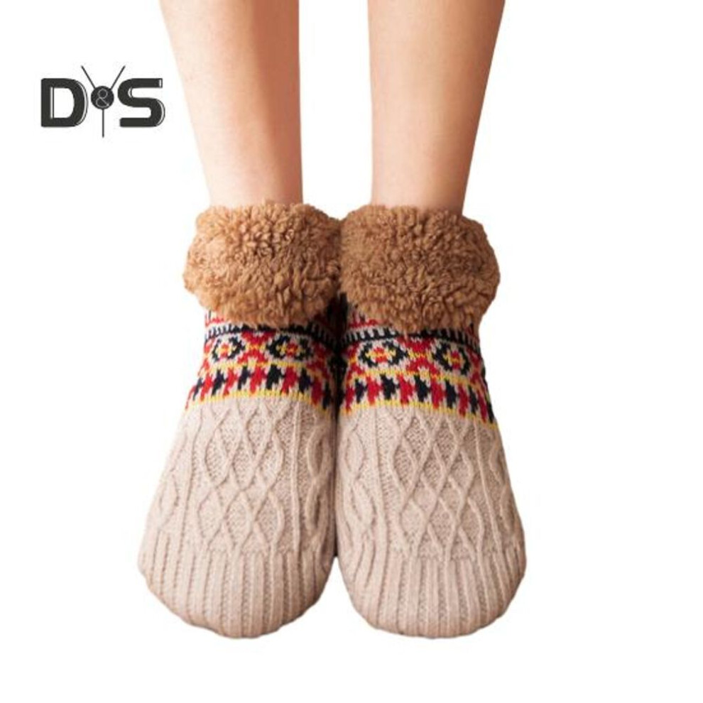 (coffee, Womens) 1 Pair Winter Floor Socks Thickened Fuzzy Plush Jacquard Warmth Retention Anti-slip Sole Leg Warmer Fall Winter Floor Socks Holiday Gift
