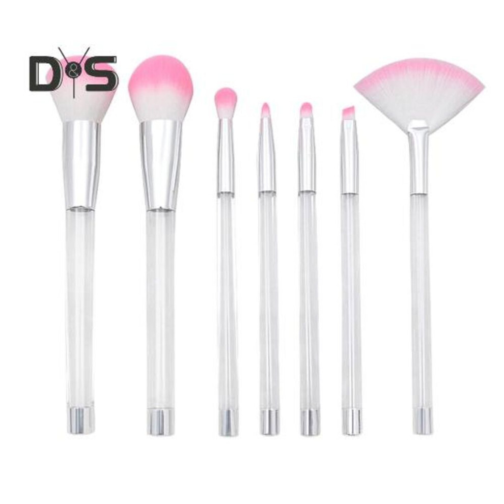 (white) 7Pcs/Set Makeup Brush Kit Clear Glitter Handle Portable Multifunction Loose Powder Blush Contour Eye Shadow Brow Lip Detailing Cosmetic Brush