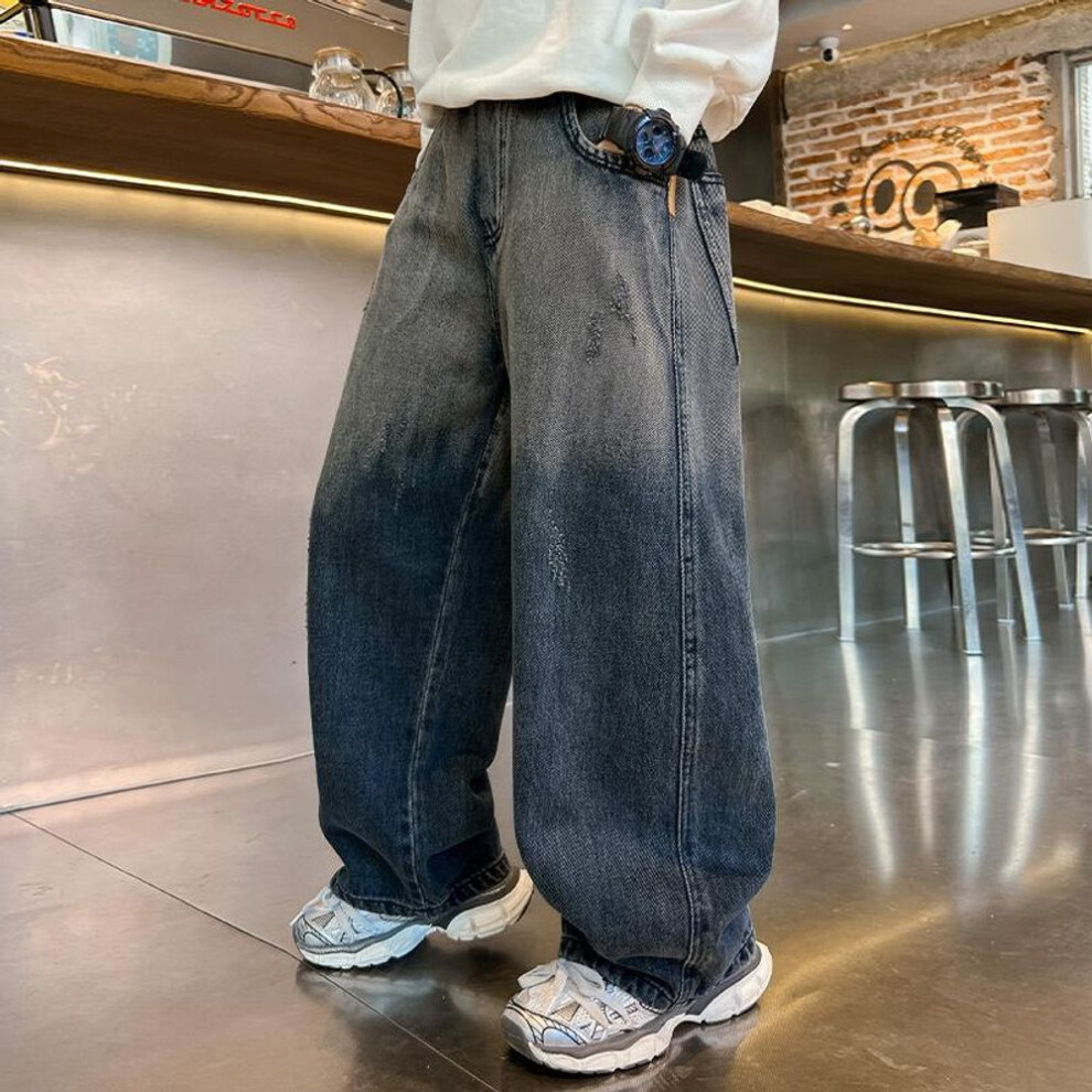 (blue, 170) Teenagers Boys Jeans Children Wide Leg Denim Pants For Kids Loose Pockets Trousers Spring Autumn