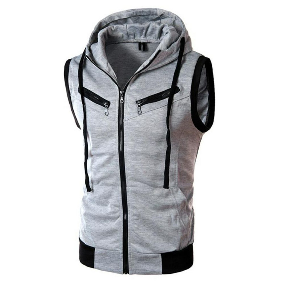 (4XL, light gray) Boys' Slim Fit Sleeveless Knit Hooded Vest With Zipper