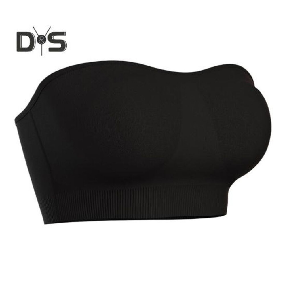 (black, L) Women Invisible Tube Top Bra Strapless Wireless Anti-slip Silicone Push Up Anti-exposure Solid Color Elastic Lady Bandeau Bra Women Underwear