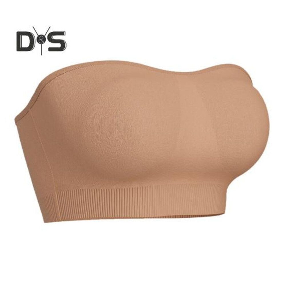 (beige, XXL) Women Invisible Tube Top Bra Strapless Wireless Anti-slip Silicone Push Up Anti-exposure Solid Color Elastic Lady Bandeau Bra Women Underwear