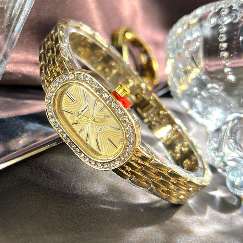 (gold, One Size) French Womens Luxury Crystal Women Bracelet Watches Fashion Diamond Ladies Quartz Watch Steel Female Party Wristwatch Elegant