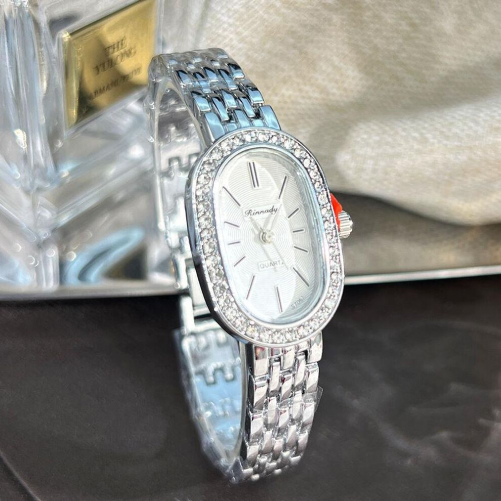 (silver, One Size) French Womens Luxury Crystal Women Bracelet Watches Fashion Diamond Ladies Quartz Watch Steel Female Party Wristwatch Elegant