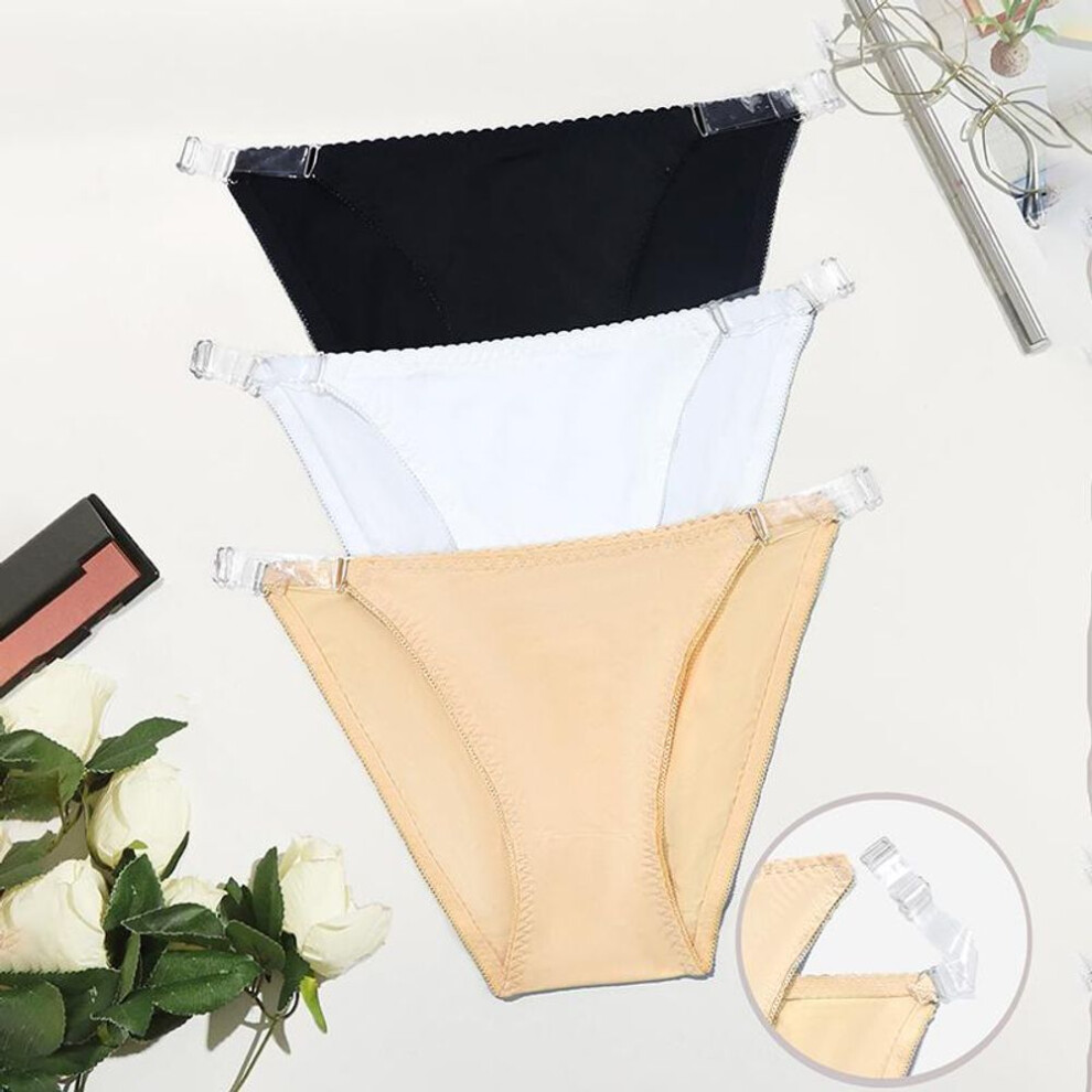 (multicolor, M) 3pcs Women Plain Simple Panties Thong With Adjustable Side Opening Transparent Strap S M L Xl