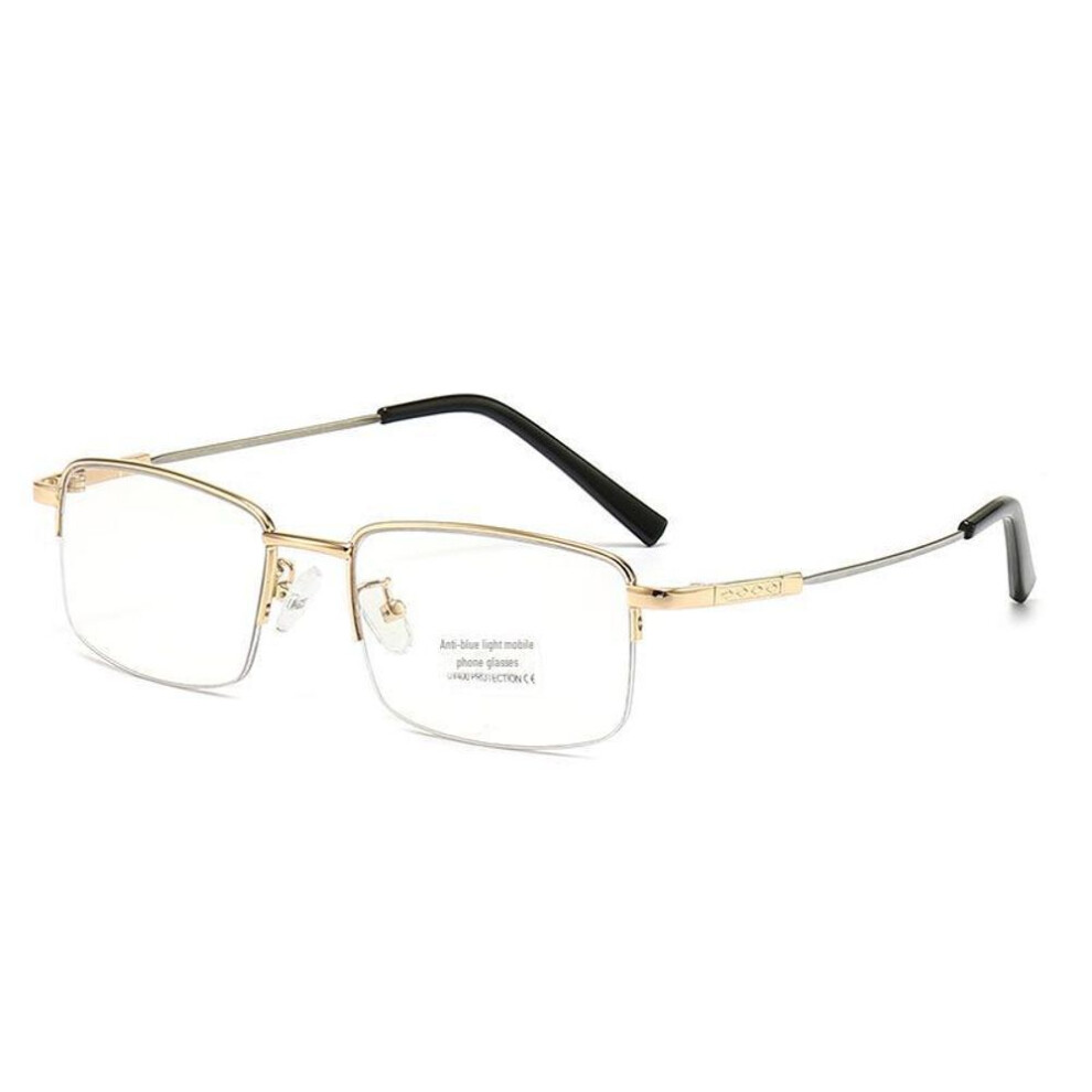 (gold, Plano (Anti-blue light)) Ultra-Light Half Frame Titanium Reading Glasses - Unisex Anti-Blue Light, Suitable for Middle-aged and Elderly