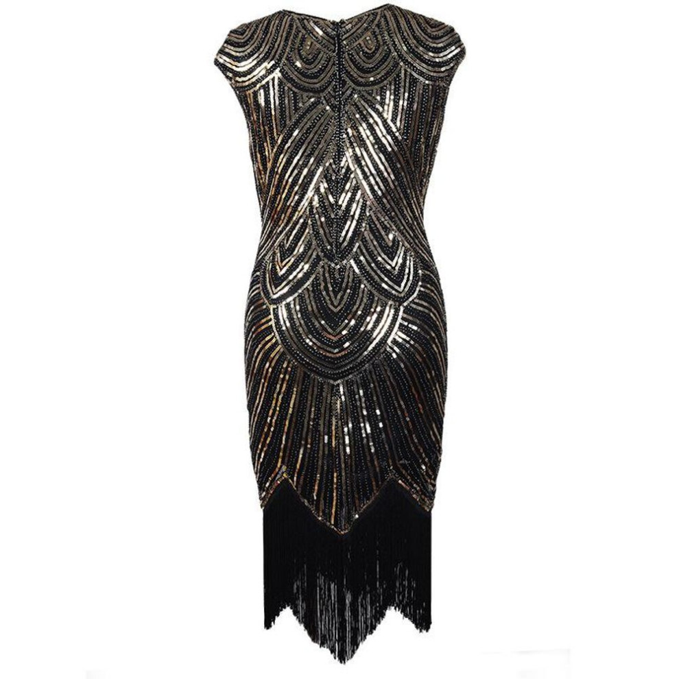 (black,gold, 3XL) 1920s Retro European & American Sequin Tassel Braided Dress