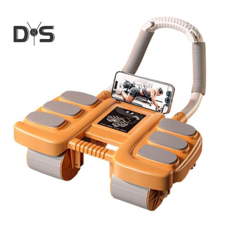 (orange) Abdominal Roller Wheel with Automatic Rebound Elbow Support Men Women Core Workout 4 Wheels Abdominal Exerciser Trainer Fitness Equipment