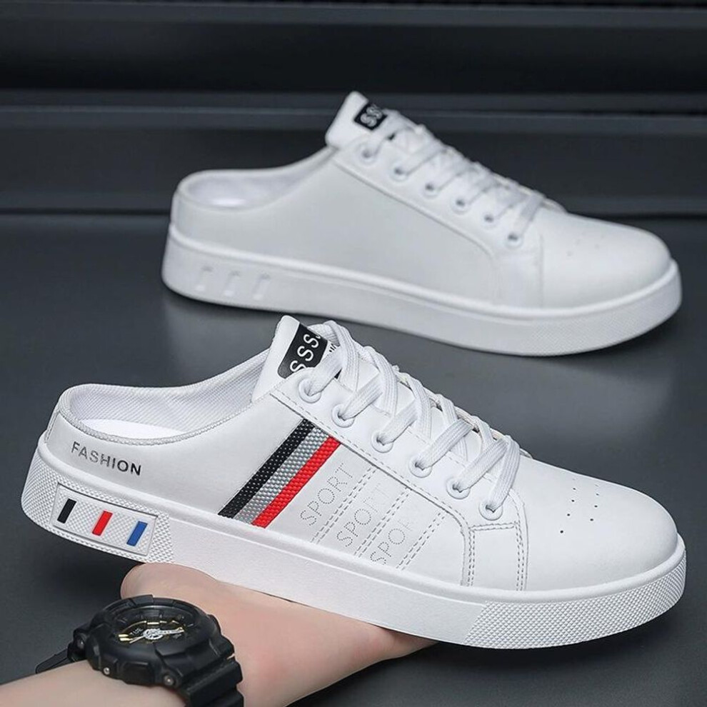 (red, 43) Men's Fashionable White Slip-on Sneakers Breathable Waterproof Casual Shoes Slippers Men